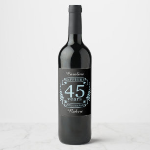 Étiquette Pour Bouteilles De Vin Sapphire 45e anniversaire mariage traditionnel