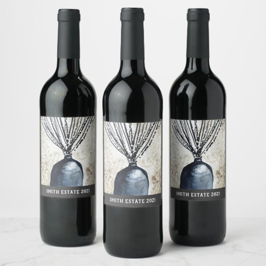 Étiquette Pour Bouteilles De Vin Saule dans l'aquarelle du vase (Bouteilles)