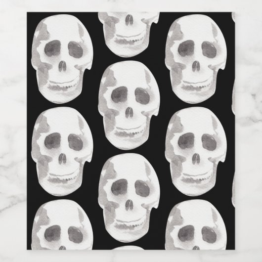Étiquette Pour Bouteilles De Vin Scary Scull Black & White Pattern (Étiquettes simples)