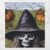 Étiquette Pour Bouteilles De Vin Scary Skeleton Witch pour une fête d'Halloween Dép (Étiquettes simples)