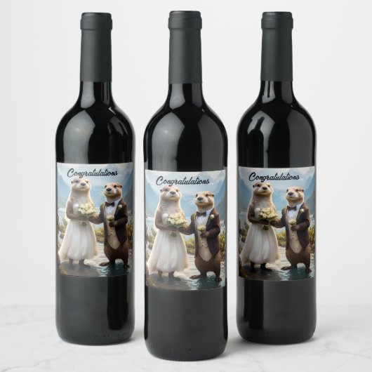 Étiquette Pour Bouteilles De Vin **"Scellé avec un baiser : Otterly in Love"** (Bouteilles)