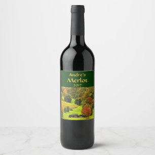 Étiquette Pour Bouteilles De Vin Scène d'automne dans l'étiquette de vin de parc