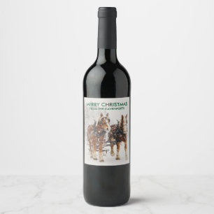 Étiquette Pour Bouteilles De Vin Scène hippomobile de Noël de Sleigh