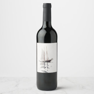 Étiquette Pour Bouteilles De Vin Schooner à deux mâts avec Dory par Winslow Homer