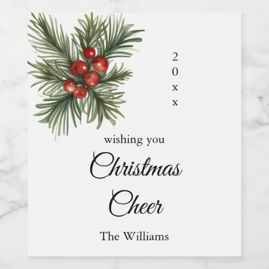 Étiquette Pour Bouteilles De Vin Script Christmas Cheval Branch avec baies (Étiquettes simples)