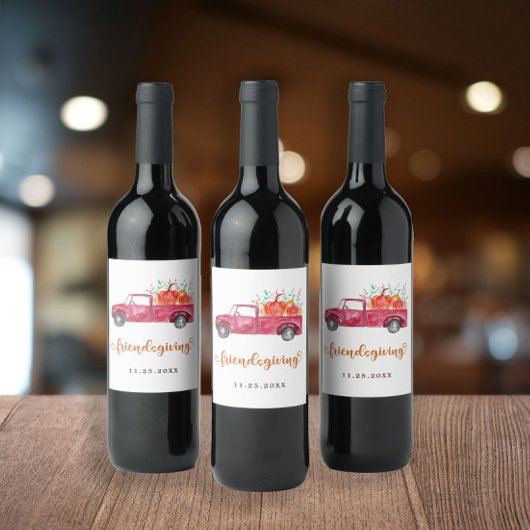 Étiquette Pour Bouteilles De Vin Script Citrouille de Camion Friendsgiving Red Pick