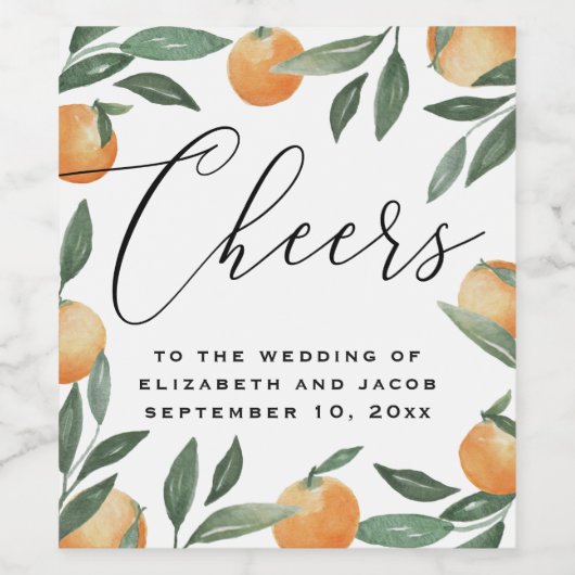 Étiquette Pour Bouteilles De Vin Script de jardin fleuri agrumes d'aquarelle mariag (Étiquettes simples)