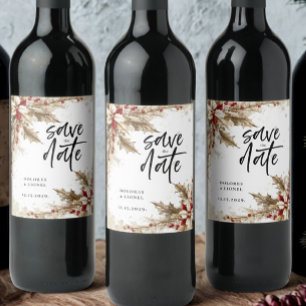 Étiquette Pour Bouteilles De Vin Script de Noël Enregistrer la date