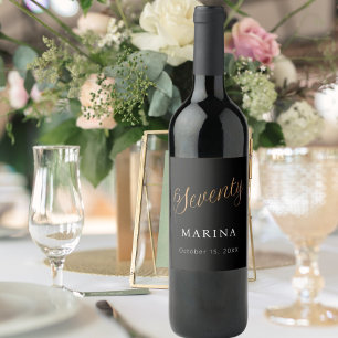 Étiquette Pour Bouteilles De Vin Script de nom d'or noir 70e anniversaire