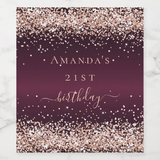 Étiquette Pour Bouteilles De Vin Script de nom or rose Bourgogne (Étiquettes simples)