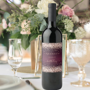 Étiquette Pour Bouteilles De Vin Script de nom or rose Bourgogne