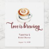 Étiquette Pour Bouteilles De Vin Script de Réception de Mariage Love is Brewing Cof (Étiquettes simples)