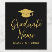 Étiquette Pour Bouteilles De Vin Script Grad Name avec Casquette - Graduation Black (Étiquettes simples)