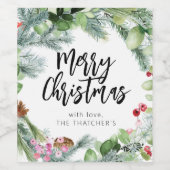 Étiquette Pour Bouteilles De Vin Script Joyeux Noël Aquarelle Verdure (Étiquettes simples)