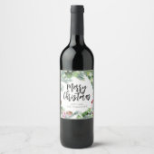 Étiquette Pour Bouteilles De Vin Script Joyeux Noël Aquarelle Verdure (Devant)