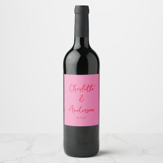 Étiquette Pour Bouteilles De Vin Script manuscrit Whimsy Rose Rouge Personnalisé Ma (Devant)