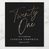 Étiquette Pour Bouteilles De Vin Script minimal Black Gold 21e fête d'anniversaire (Étiquettes simples)