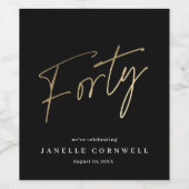 Étiquette Pour Bouteilles De Vin Script minimal Black Gold 40e fête d'anniversaire (Étiquettes simples)