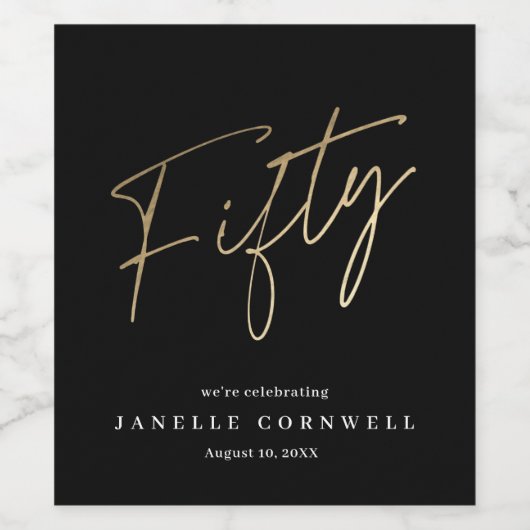 Étiquette Pour Bouteilles De Vin Script minimal Black Gold 50e fête d'anniversaire (Étiquettes simples)