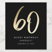 Étiquette Pour Bouteilles De Vin Script moderne 60e anniversaire Noir & Or (Étiquettes simples)