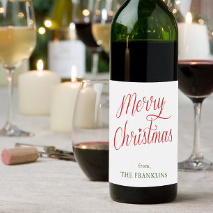 Étiquette Pour Bouteilles De Vin Script moderne personnalisé Joyeux cadeau de Noël