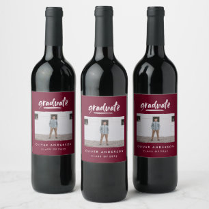 Étiquette Pour Bouteilles De Vin Script moderne photo burgundy graduation
