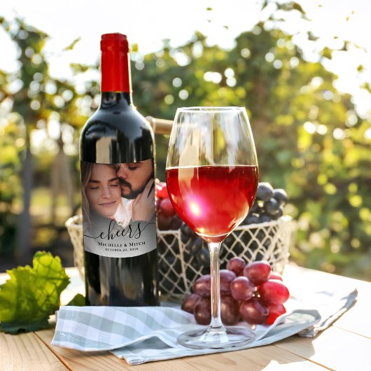 Étiquette Pour Bouteilles De Vin Script photo Mariage simple personnalisé