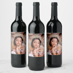 Étiquette Pour Bouteilles De Vin Script Quinceanera photo 15e anniversaire