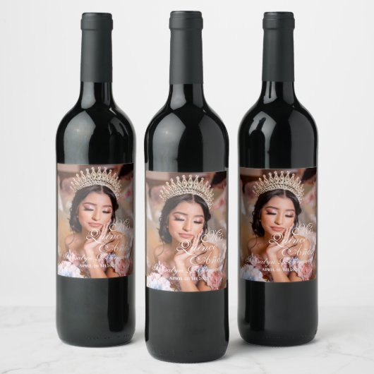 Étiquette Pour Bouteilles De Vin Script Quinceanera photo 15e anniversaire (Bouteilles)