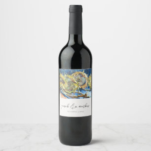 Étiquette Pour Bouteilles De Vin Script rustique Mariage de tournesol jaune bleu ja