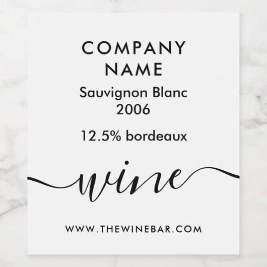Étiquette Pour Bouteilles De Vin Script simple - blanc et noir (Étiquettes simples)