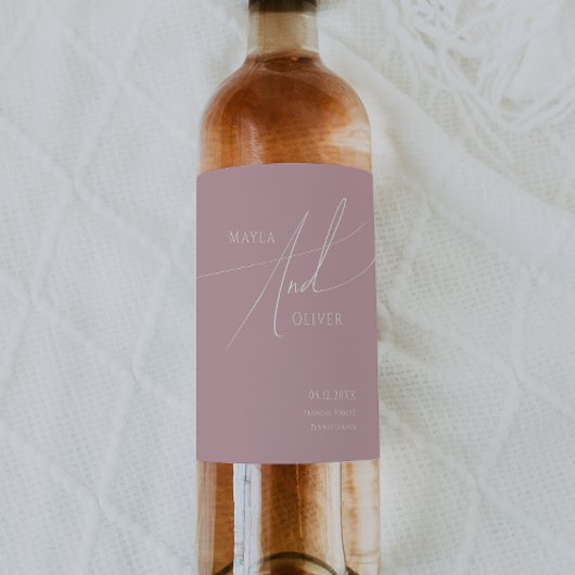 Étiquette Pour Bouteilles De Vin Script Whimsical | Dusty Rose Mariage