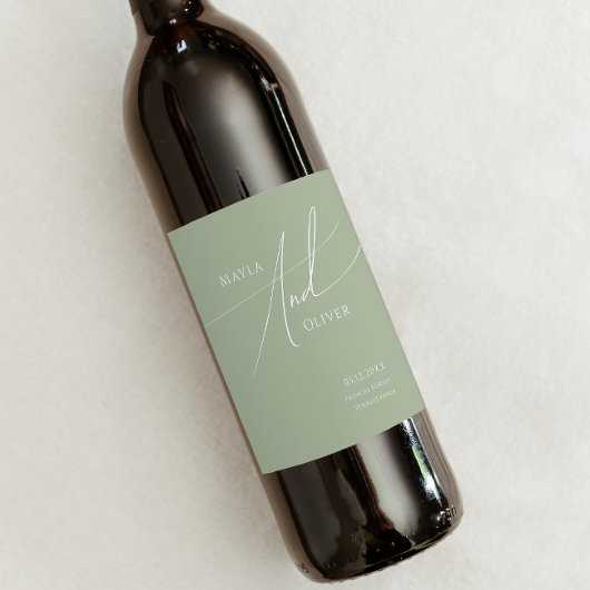 Étiquette Pour Bouteilles De Vin Script Whimsical | Mariage vert Sage