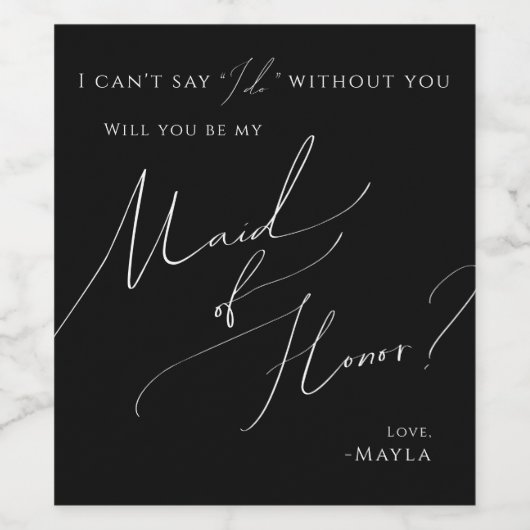 Étiquette Pour Bouteilles De Vin Script Whimsical noir | Proposition D'Honneur (Étiquettes simples)