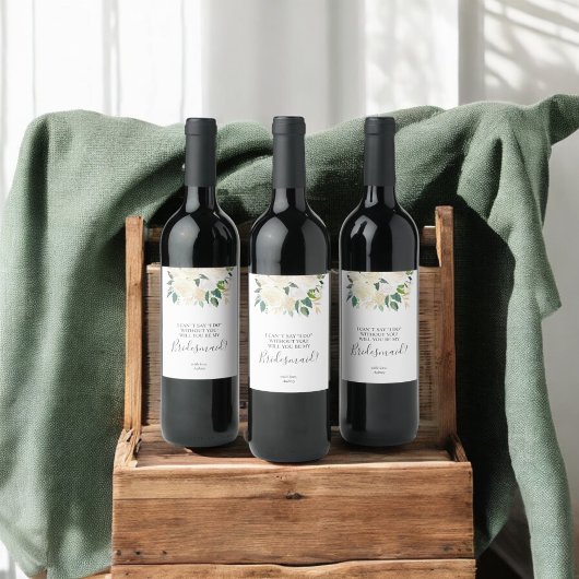 Étiquette Pour Bouteilles De Vin Serez-Vous Ma Femme D'Accueil Fleurs Blanches