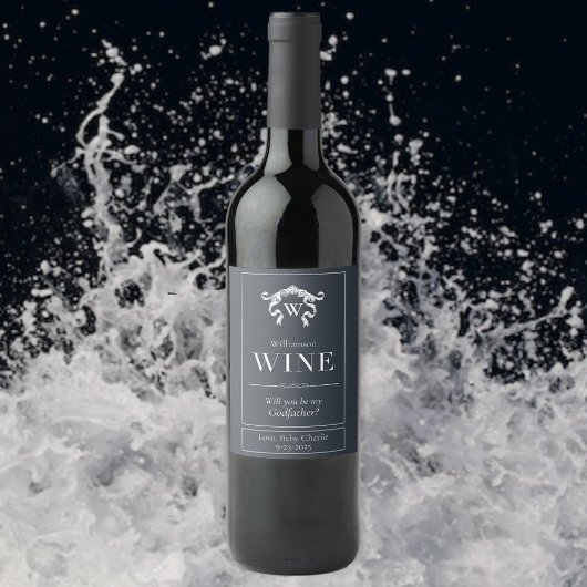 Étiquette Pour Bouteilles De Vin Serez-Vous Mon Parrain Élégant Monogramme