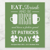 Étiquette Pour Bouteilles De Vin Shamrock et bière irlandaise St Patrick's Day (Étiquettes simples)
