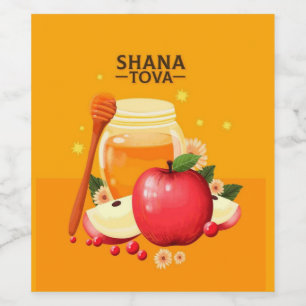 Étiquette Pour Bouteilles De Vin Shana Tova Illustrations de Pommes et de Miel Mode
