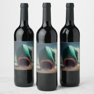 Étiquette Pour Bouteilles De Vin Shark sculpture on the beach