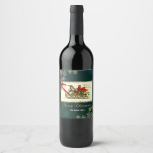 Étiquette Pour Bouteilles De Vin Shéigh de Noël Vintage, Snowflakes Mistletoe