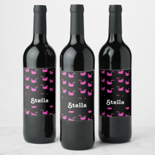 Étiquette Pour Bouteilles De Vin Silhouette de cygne rose sur noir