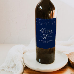Étiquette Pour Bouteilles De Vin Silver Blue Cheers à 50 ans 50e anniversaire fête