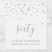 Étiquette Pour Bouteilles De Vin Silver Confetti Personnalisé 60e anniversaire (Étiquettes simples)