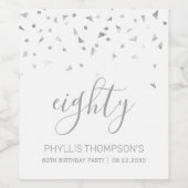 Étiquette Pour Bouteilles De Vin Silver Confetti Personnalisé 80e anniversaire (Étiquettes simples)