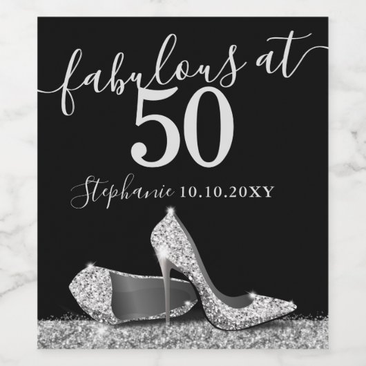 Étiquette Pour Bouteilles De Vin Silver High Heel 50e Fabuleux Anniversaire Parklin (Étiquettes simples)