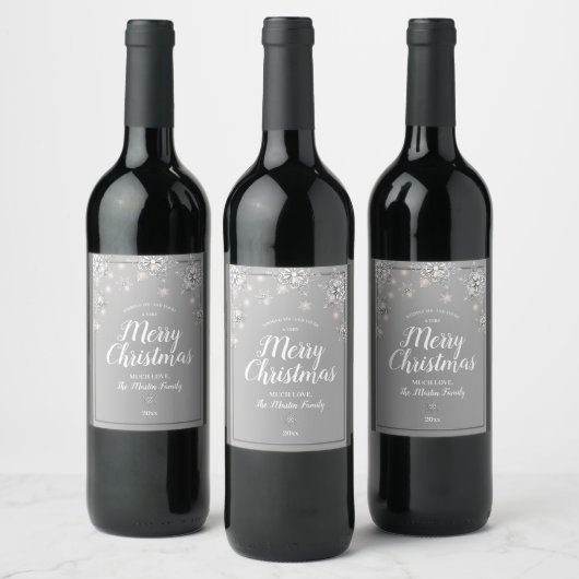 Étiquette Pour Bouteilles De Vin Silver Sparkle Joyeux Noël (Bouteilles)