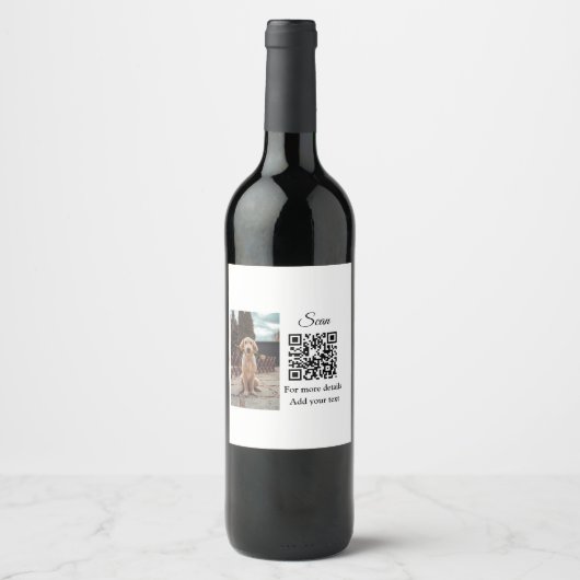 Étiquette Pour Bouteilles De Vin Simple animal name details QR code add text photo (Devant)