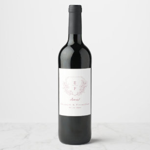 Étiquette Pour Bouteilles De Vin Simple Élégant Cerisier Rose Blossom Monogram Cres