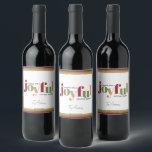 Étiquette Pour Bouteilles De Vin Simple Festif Joyeux Noël<br><div class="desc">Un joyeux étiquette de bouteille de vin de Noël orné du mot "Joyful" en rouge vif,  vert et or,  conçu dans un style ludique. Ce étiquette festif est élégant et simple,  fournissant un texte personnalisé pour vous permettre d'ajouter votre nom.</div>