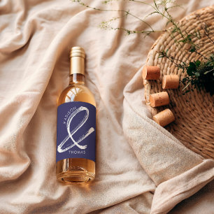 Étiquette Pour Bouteilles De Vin Simple Mariage Moderne Minimaliste Gras Bleu Navy